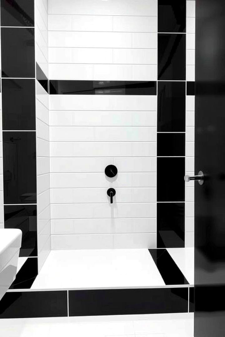 Modern Contrast Cuts - 22 Black and White Bathroom Tile Ideas