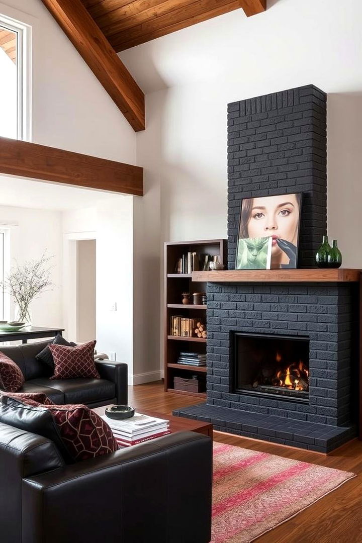 Modern Edge with Rustic Warmth - 22 Black Brick Fireplace Ideas