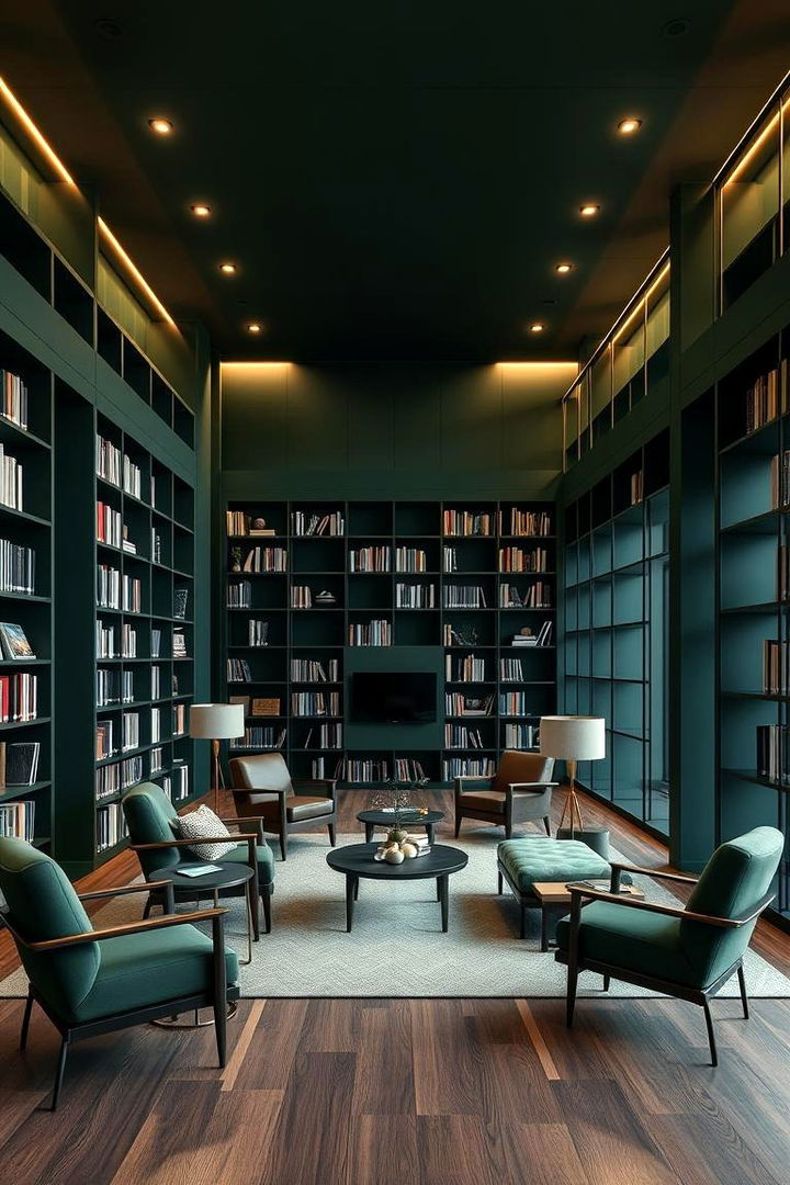 Modern Elements in Dark Green Libraries - 22 Dark Green Home Library Ideas and Inspiration