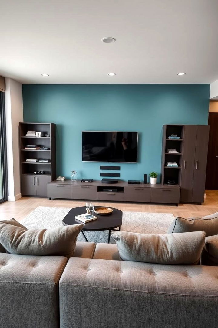Modern Entertainment Zone - 22 Teal and Grey Living Room Ideas