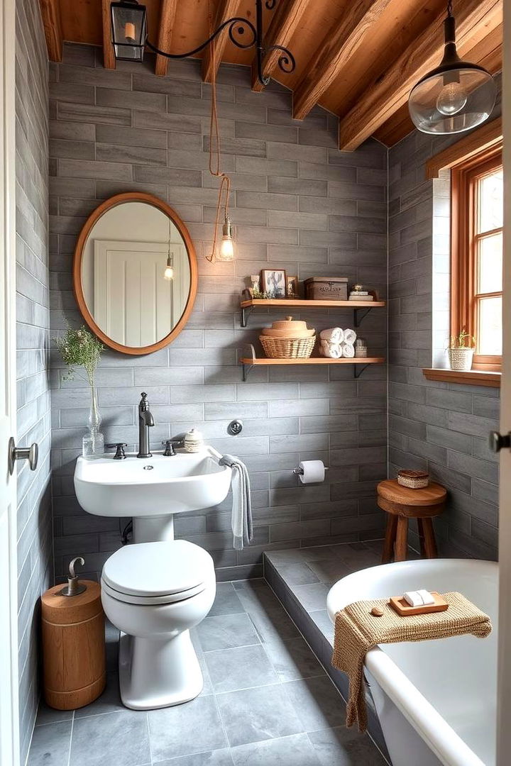 Modern Farmhouse Bathroom - 22 Grey Tile Bathroom Ideas