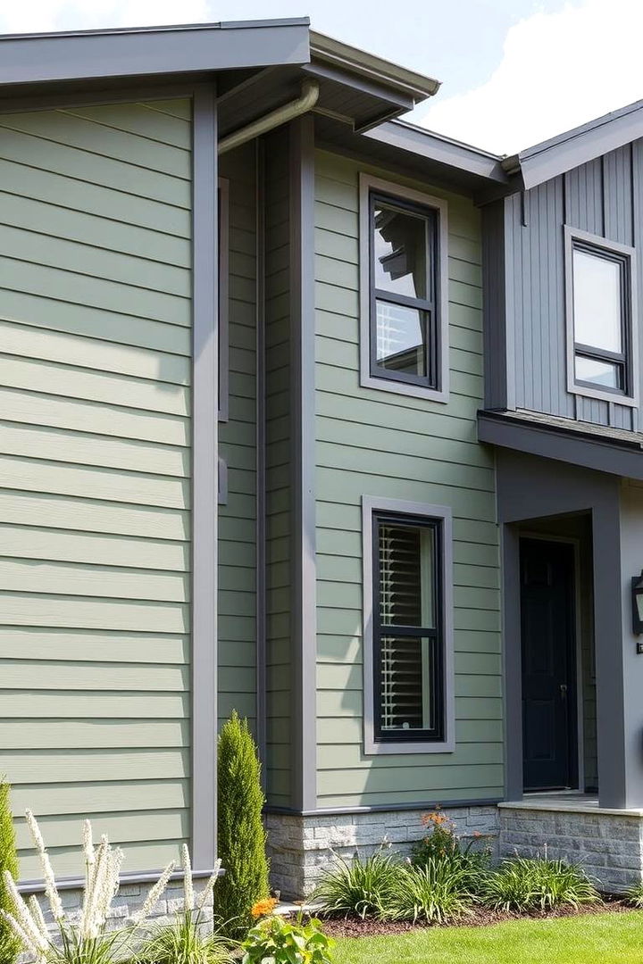 Modern Gray Fusion - 22 Exterior House Color Schemes With Sage Green Siding