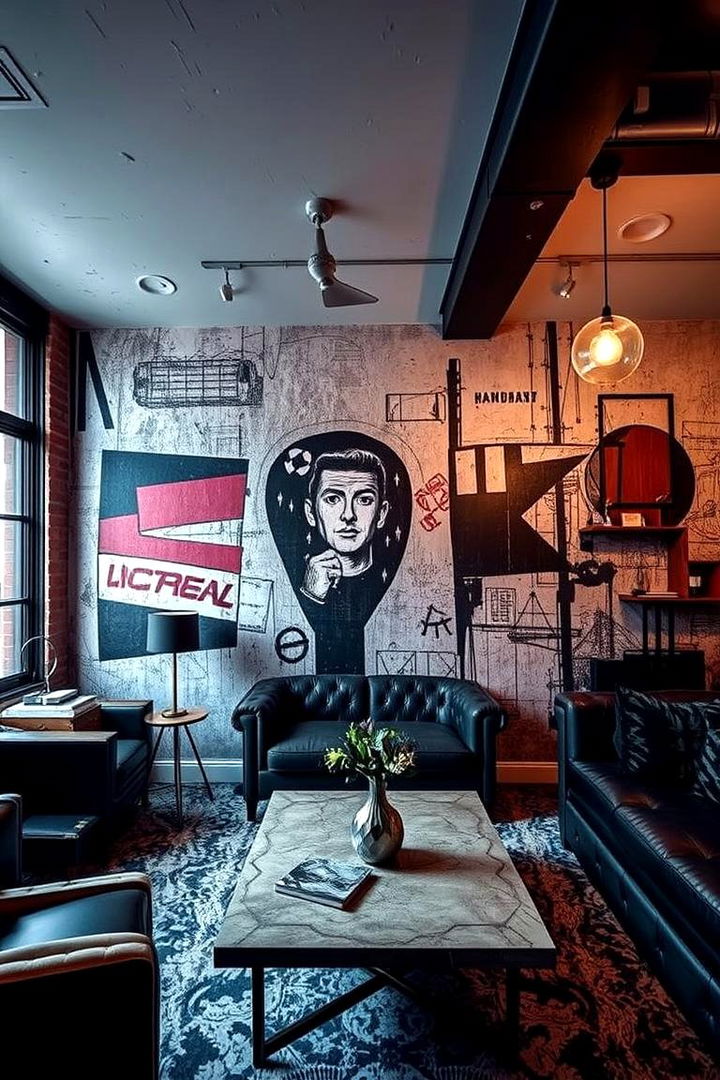 Modern Industrial Graphics - 22 Living Room Wallpaper Ideas