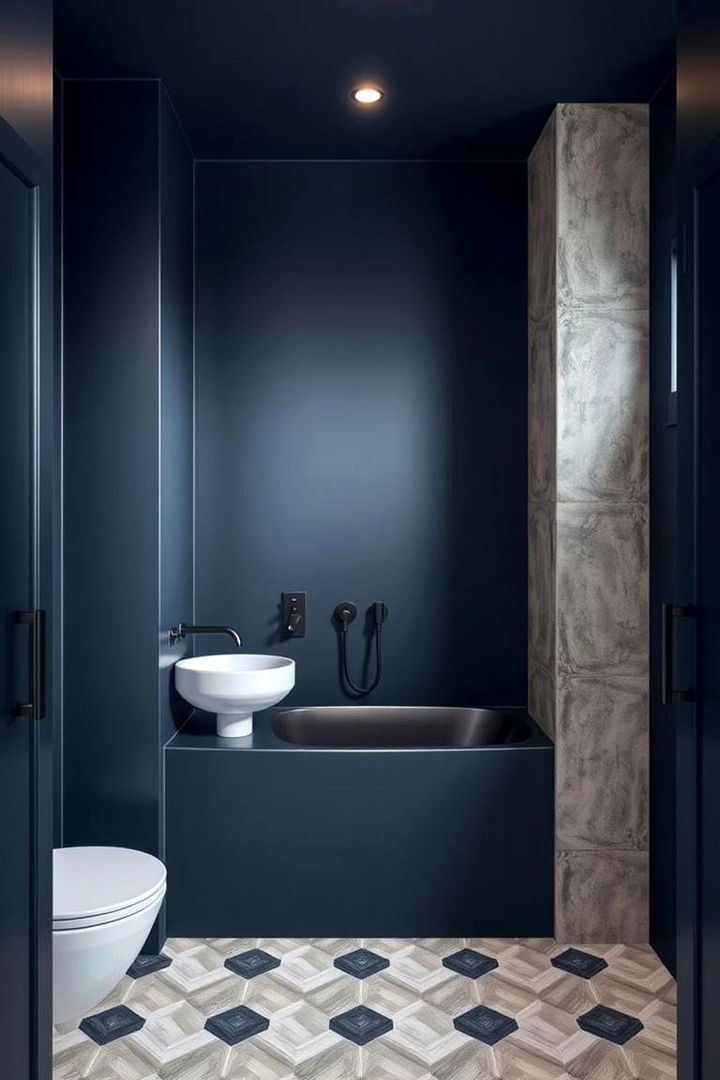 Modern Industrial Navy - 22 Navy Blue Bathroom Ideas