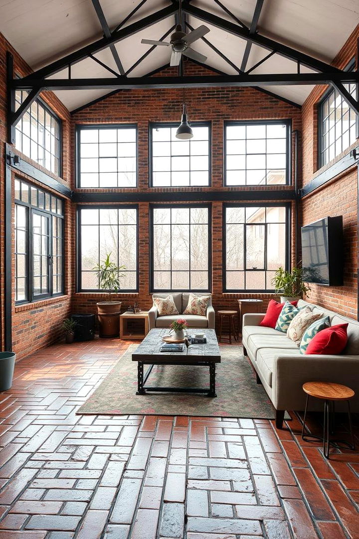 Modern Industrial Touch - 22 Brick Floor Sunroom Ideas