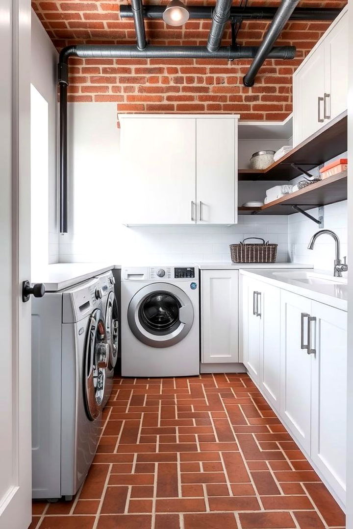 Modern Industrial Vibe with Clean Lines - 22 Brick Floor Laundry Room Ideas