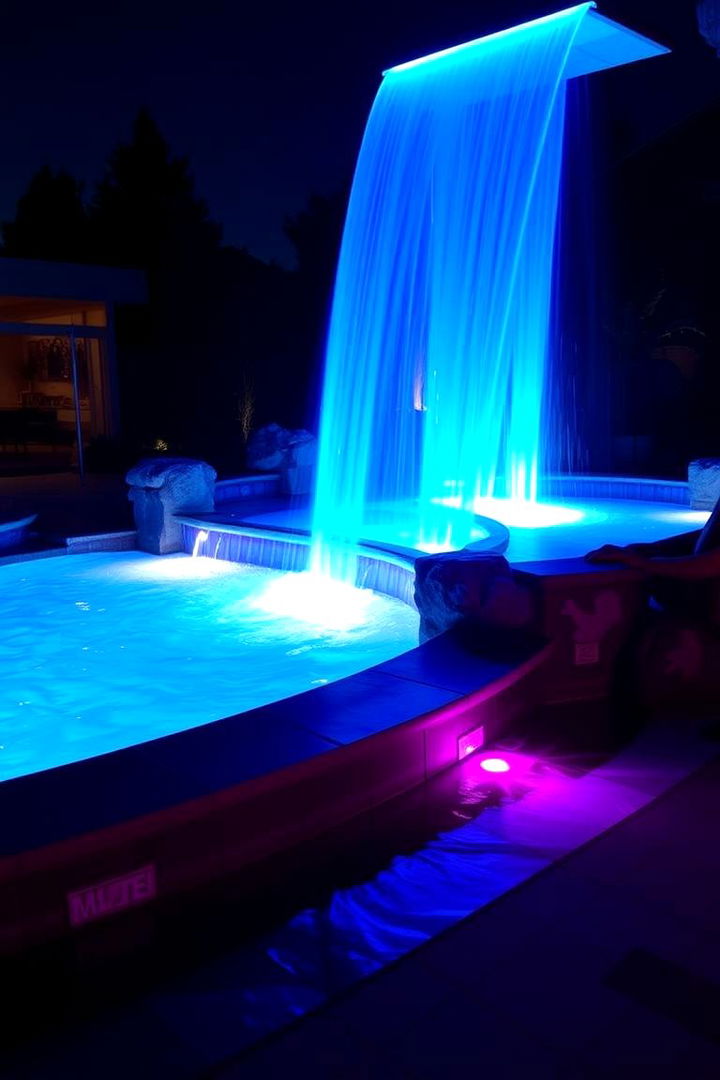 Modern LED Illuminated Waterfall - 22 Small Pool Waterfall Ideas