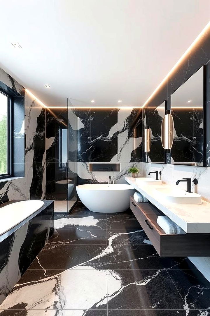 Modern Large Format Tiles - 22 Black and White Bathroom Tile Ideas