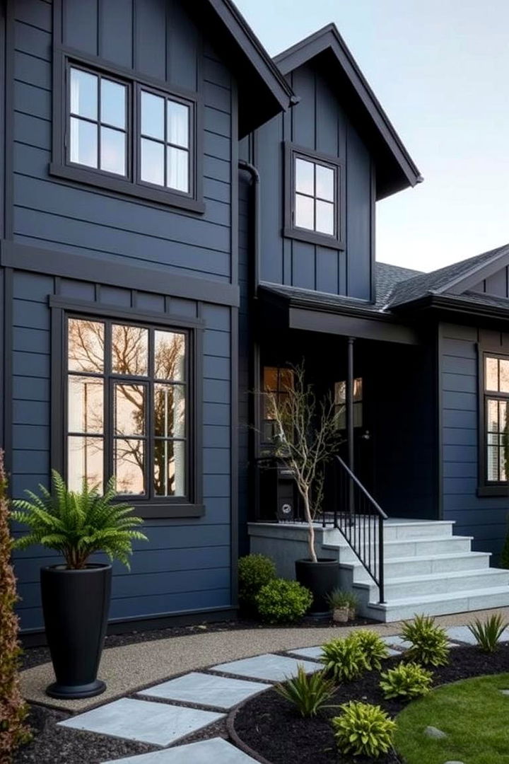 Modern Meets Traditional - 22 Dark Blue House With Black Trim