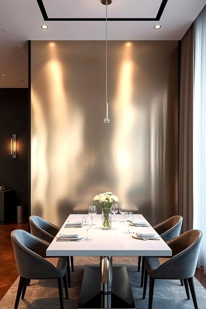 Modern Metallic Accents - 22 Dining Room Accent Wall Ideas