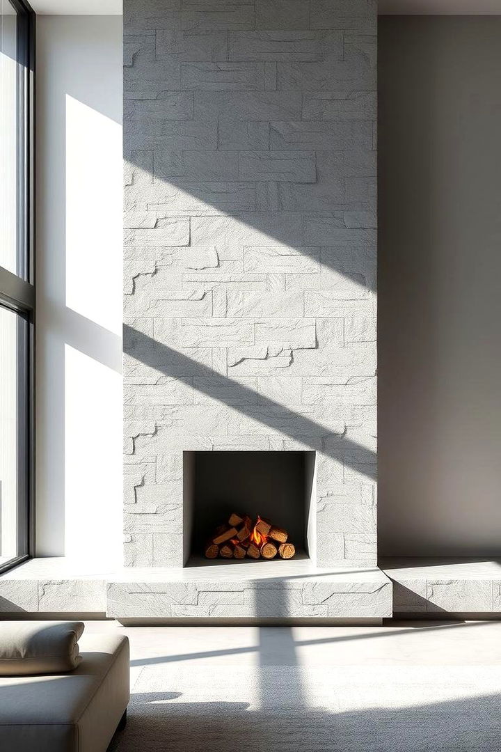 Modern Minimalism Stone Statement - 22 Floor to Ceiling Stone Fireplace Ideas
