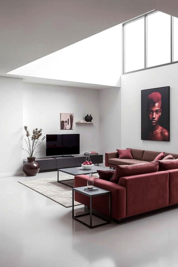 Modern Minimalism with Burgundy Hints - 22 Burgundy Living Room Ideas