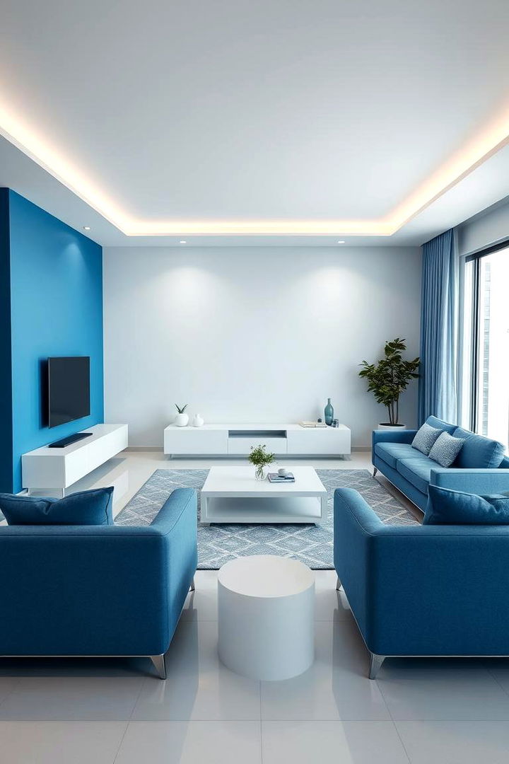 Modern Minimalist Blue and White Living Room - 22 Blue and White Decor Ideas