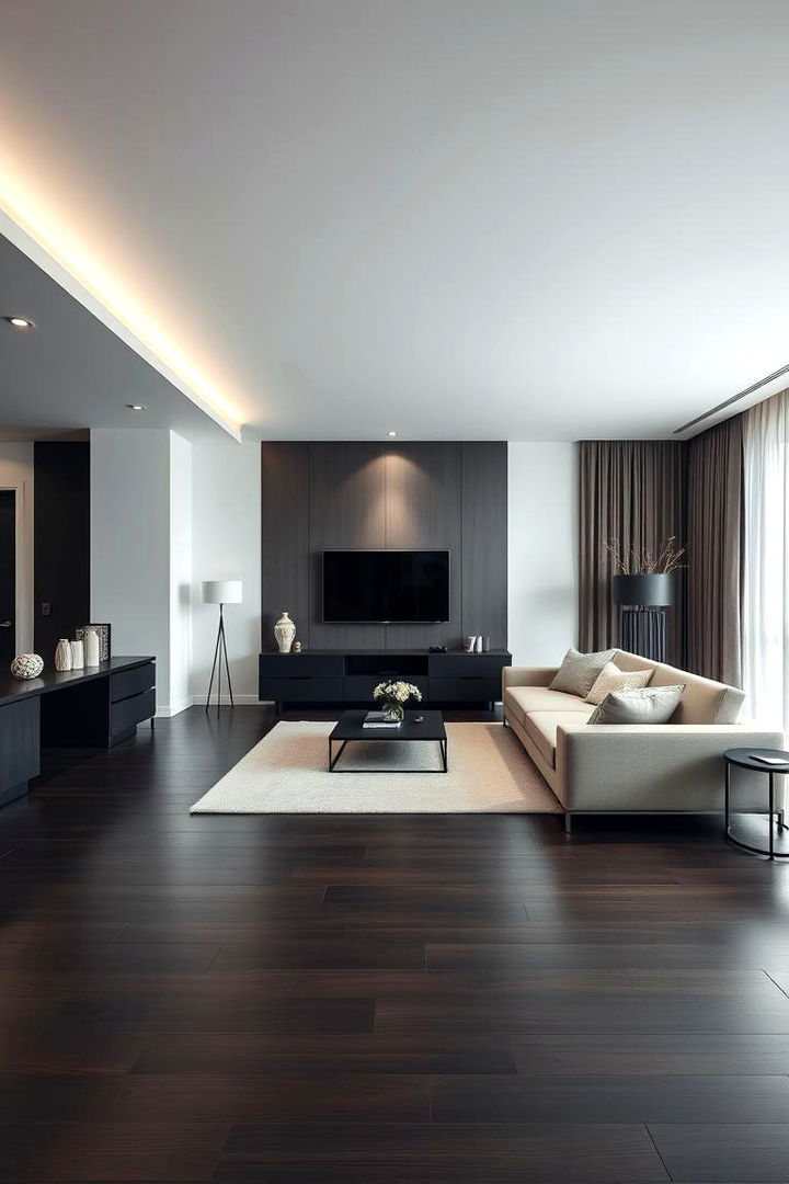 Modern Minimalist Design - Dark Brown Floor Living Room Ideas for Rich Style