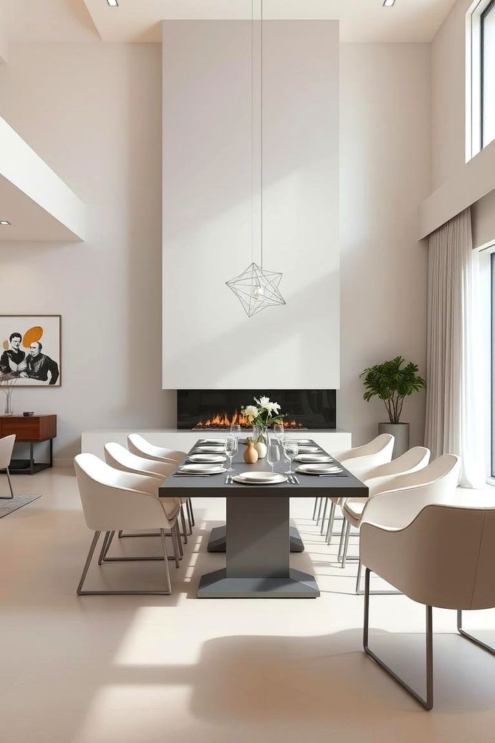 Modern Minimalist Dining Elegance - 22 Dining Room With Fireplace Ideas