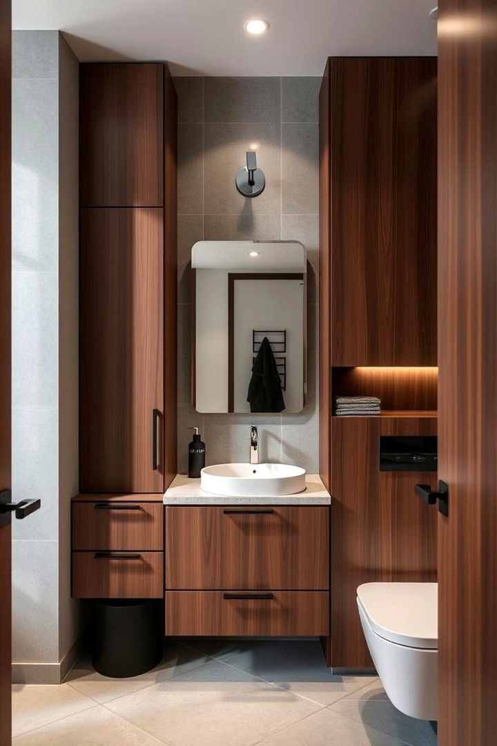 Modern Minimalist Haven - Black & Brown Bathroom Ideas for Bold Contrast