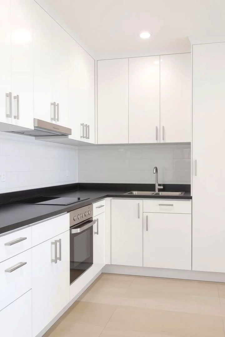 Modern Minimalist Layout - 22 Kitchen With White Cabinets and Black Countertops Ideas