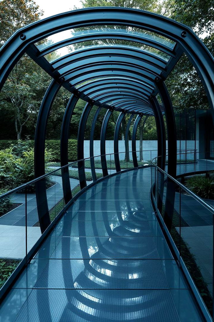 Modern Minimalist Metal Bridge with Glass Panels - 22 Garden Bridge Ideas