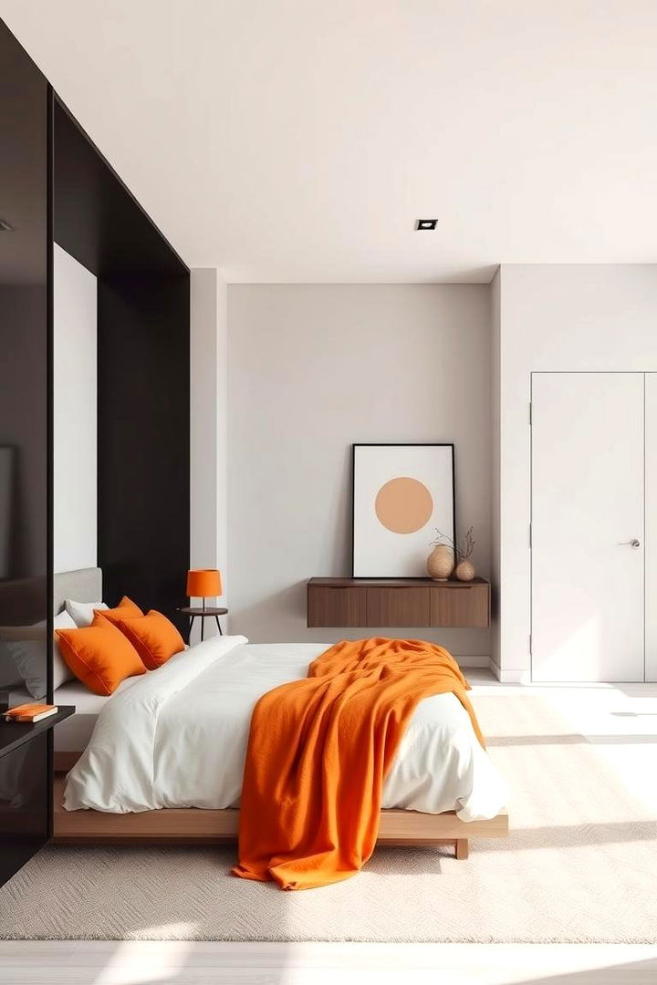 Modern Minimalist Vibe with Burnt Orange Highlights - 22 Burnt Orange Bedroom Ideas