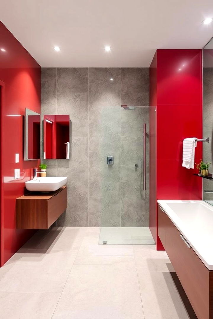 Modern Red and Gray Combination - 22 Red Bathroom Ideas