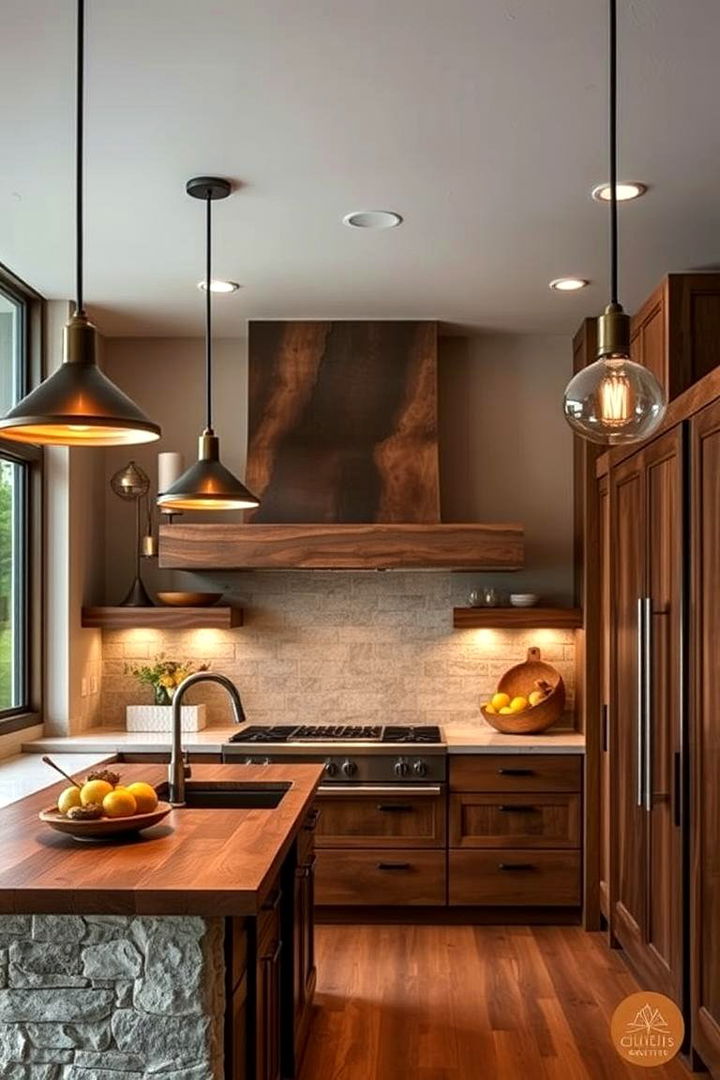 Modern Rustic Lighting - 22 Log Cabin Kitchen Design Ideas