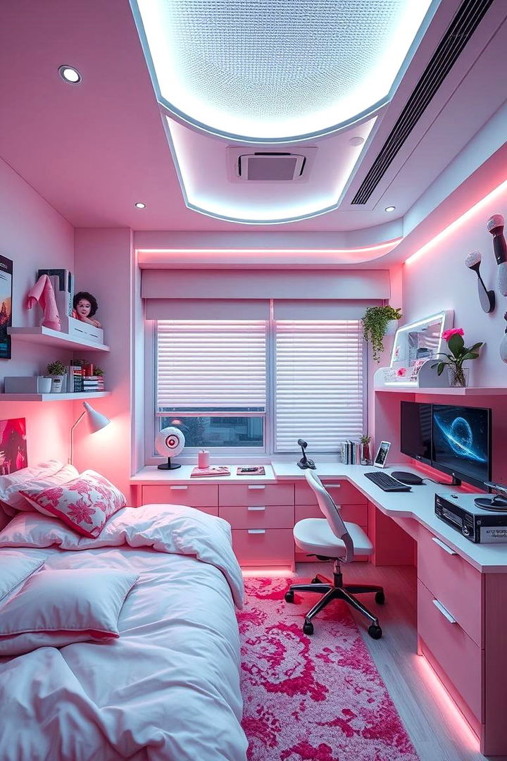 Modern Tech Integration - 22 Pink Dorm Room Ideas