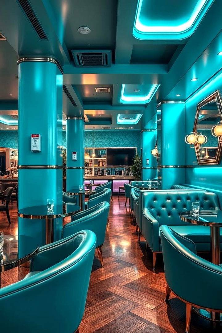 Modern Turquoise Lounge with Metallic Accents - 22 Turquoise Living Room Ideas