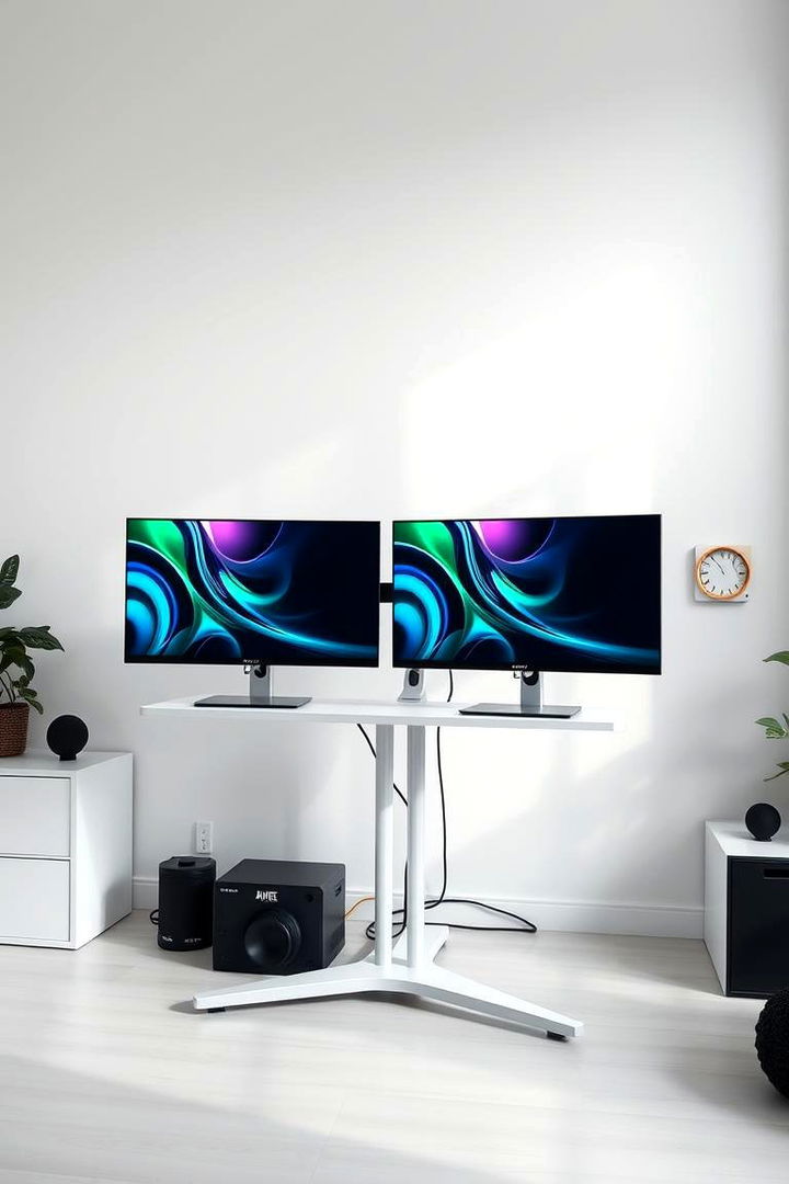 Modern White Monitor Stand - 22 All White Gaming Setup Ideas