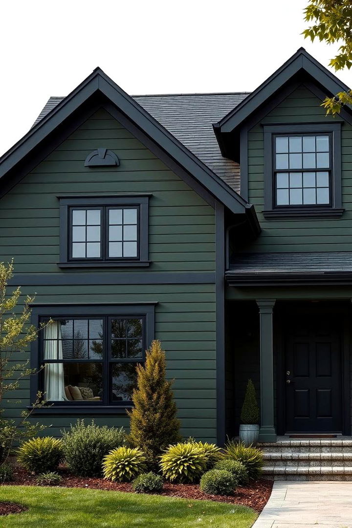 Modern Yet Classic Look - 22 Dark Olive Green House With Black Trim