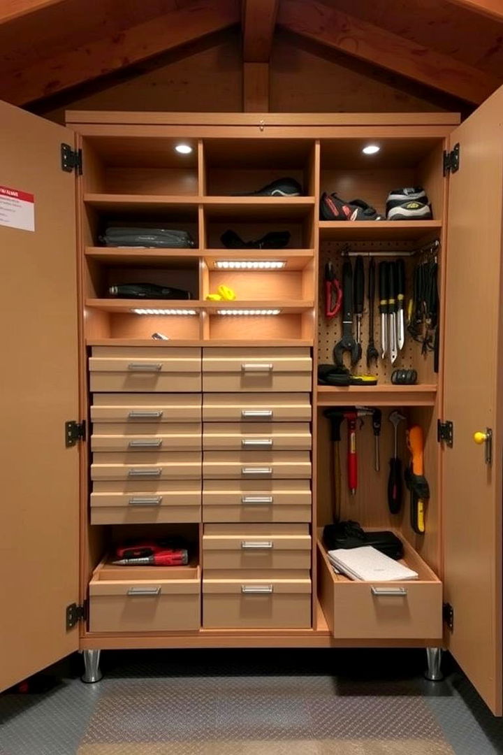 Modular Cabinets and Lockable Drawers - 22 Shed Organization Ideas