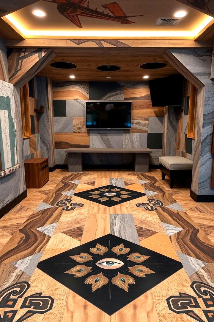 Modular Flooring with Inlays - 22 Man Cave Flooring Ideas