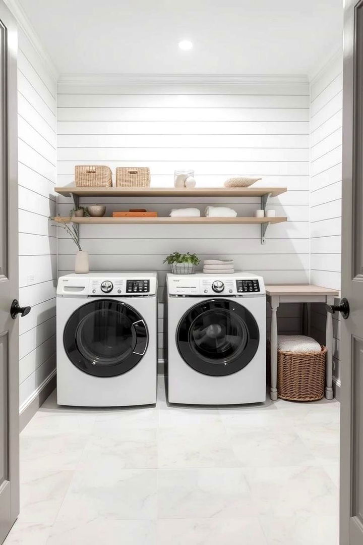 Monochromatic Shiplap Spaces - 22 Shiplap Laundry Room Ideas