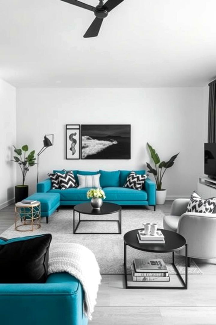 Monochrome Accent Focus - 22 Teal Couch Living Room Ideas