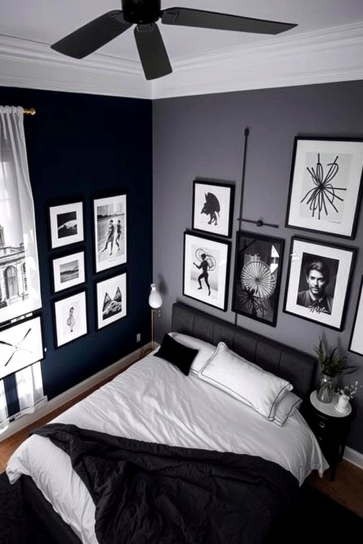 Monochrome Art Displays - 22 Navy Blue and Grey Bedroom Ideas