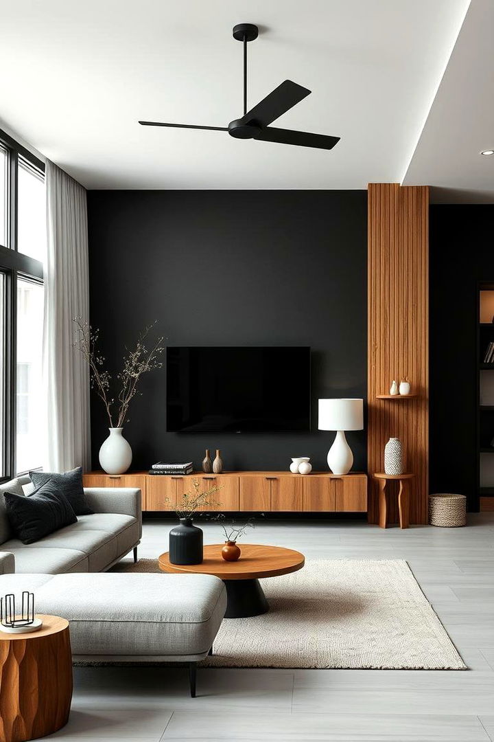 Monochrome Balance with Warm Accents - 22 Japandi Living Room Ideas