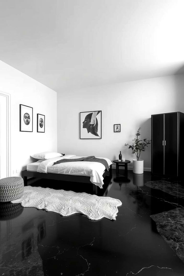 Monochrome Black and Gray Floor Fusion - 22 Black Floor Bedroom Ideas