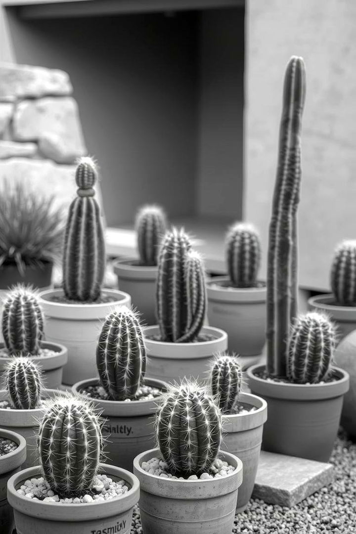 Monochrome Cactus Elegance - 22 Cactus Garden Ideas