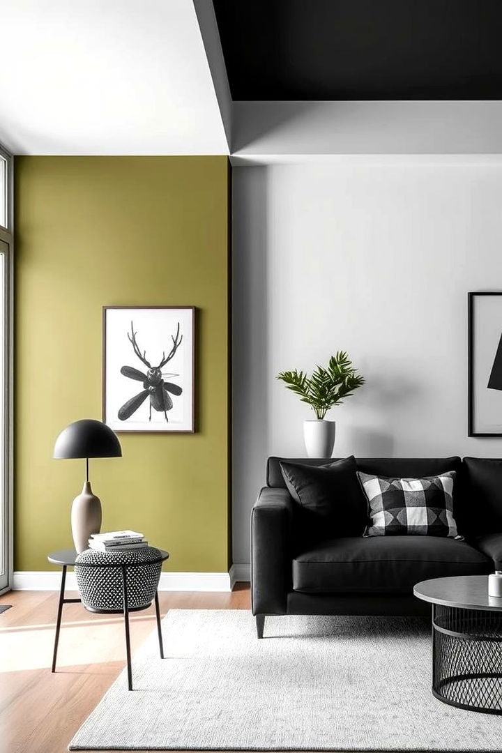 Monochrome Contrast - 22 Olive Green Accent Wall Ideas