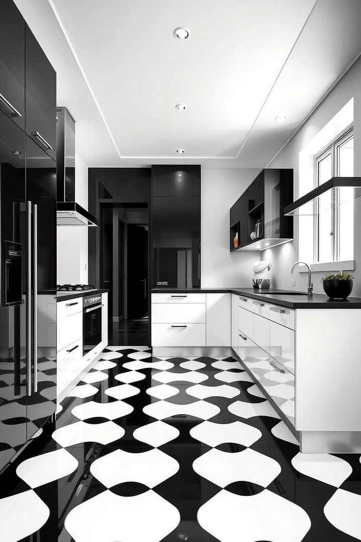 Monochrome Elegance - 22 Linoleum Kitchen Flooring Ideas