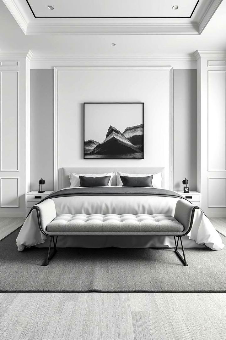 Monochrome Elegance Bench - 22 Bedroom Bench Ideas
