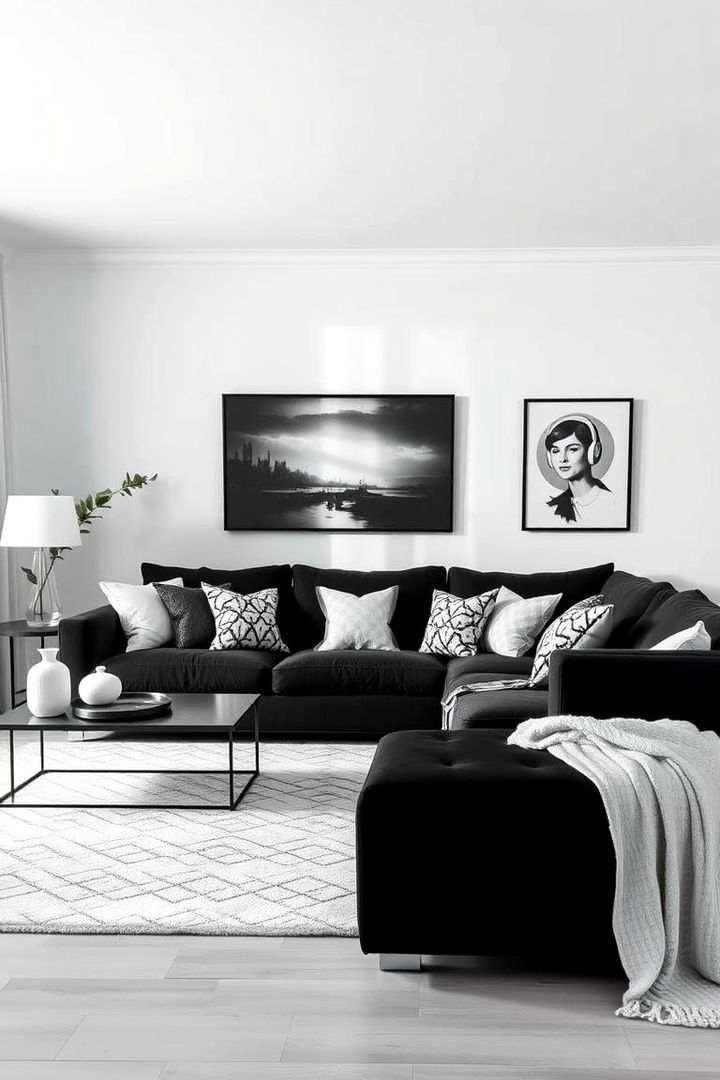 Monochrome Elegance in a Living Room Setting - 22 Black Couch Living Room Ideas