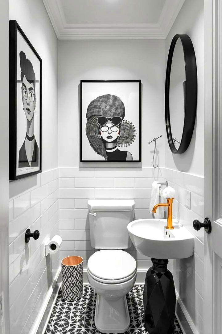 Monochrome Iconography and Bold Art - 22 Black and White Powder Room Ideas