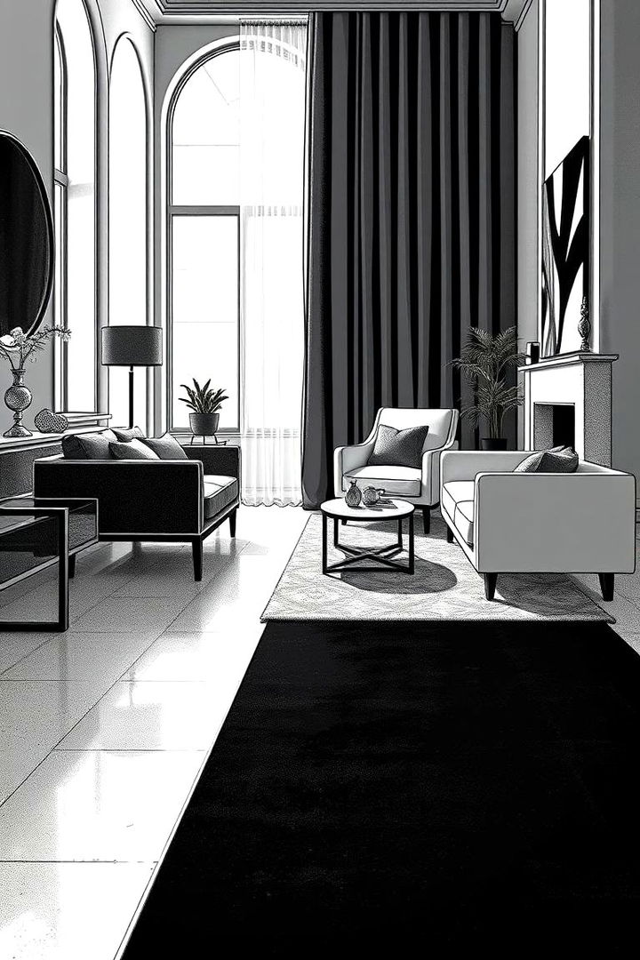 Monochrome Magic Statement - 22 Black Carpet Living Room Ideas