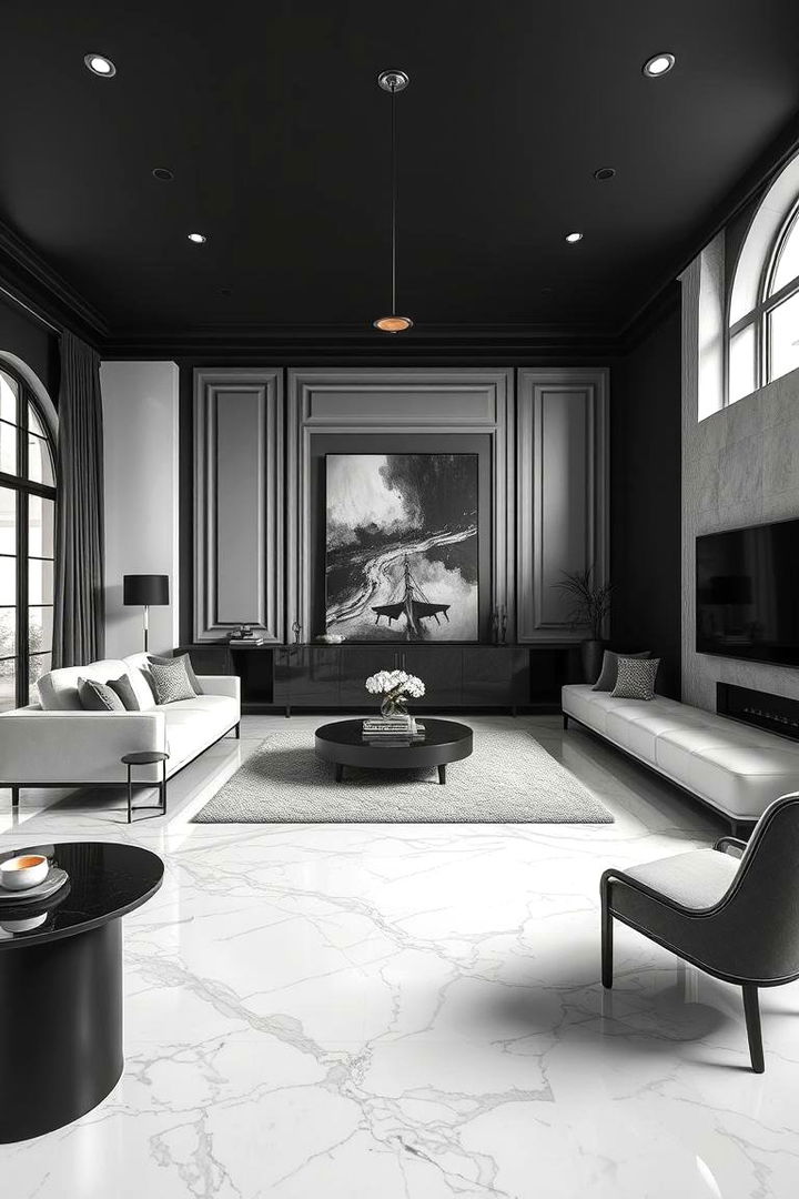 Monochrome Marble Magic - 22 Marble Floor Living Room Ideas