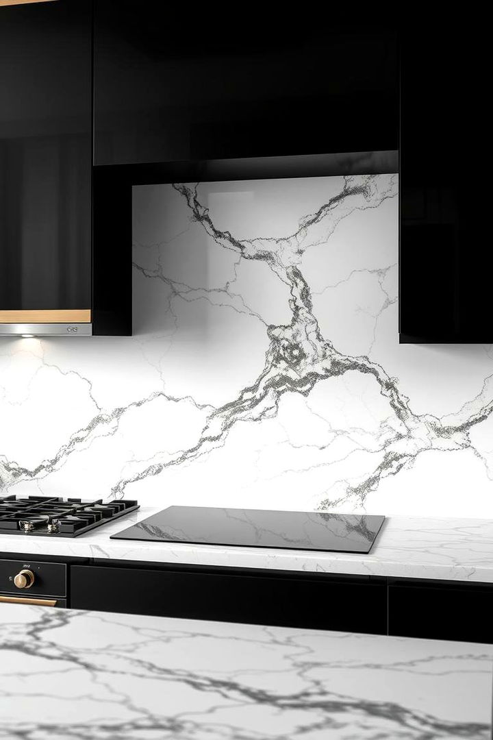Monochrome Marble Texture - 22 Black and White Kitchen Backsplash Ideas