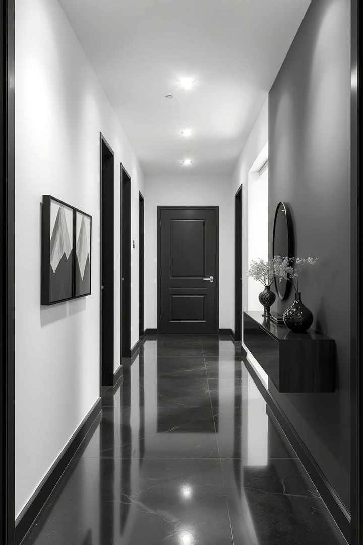 Monochrome Marvel Hallway - 22 Hallway Ideas