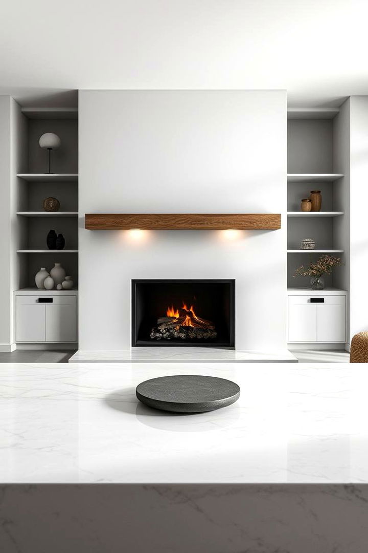 Monochrome Matte Quartz Design - 22 Quartz Fireplace Surround Ideas