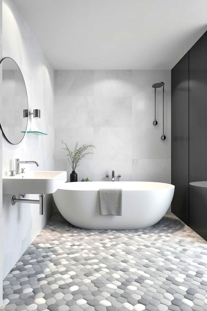 Monochrome Modernity - 22 Pebble Tile Bathroom Ideas