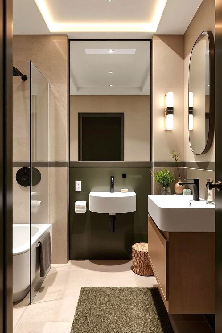 Monochrome Motifs Olive with Neutrals for Impact - 22 Olive Green Bathroom Ideas