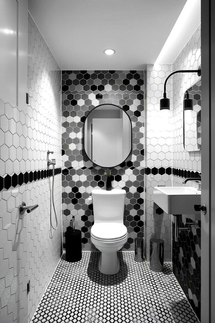 Monochrome Sophistication - 22 Hexagon Tiles Ideas for Bathrooms